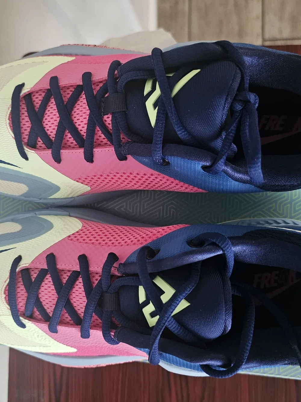 Men's Nike Freak 4 Basketball Shoes in Navy, Pink & Lemon